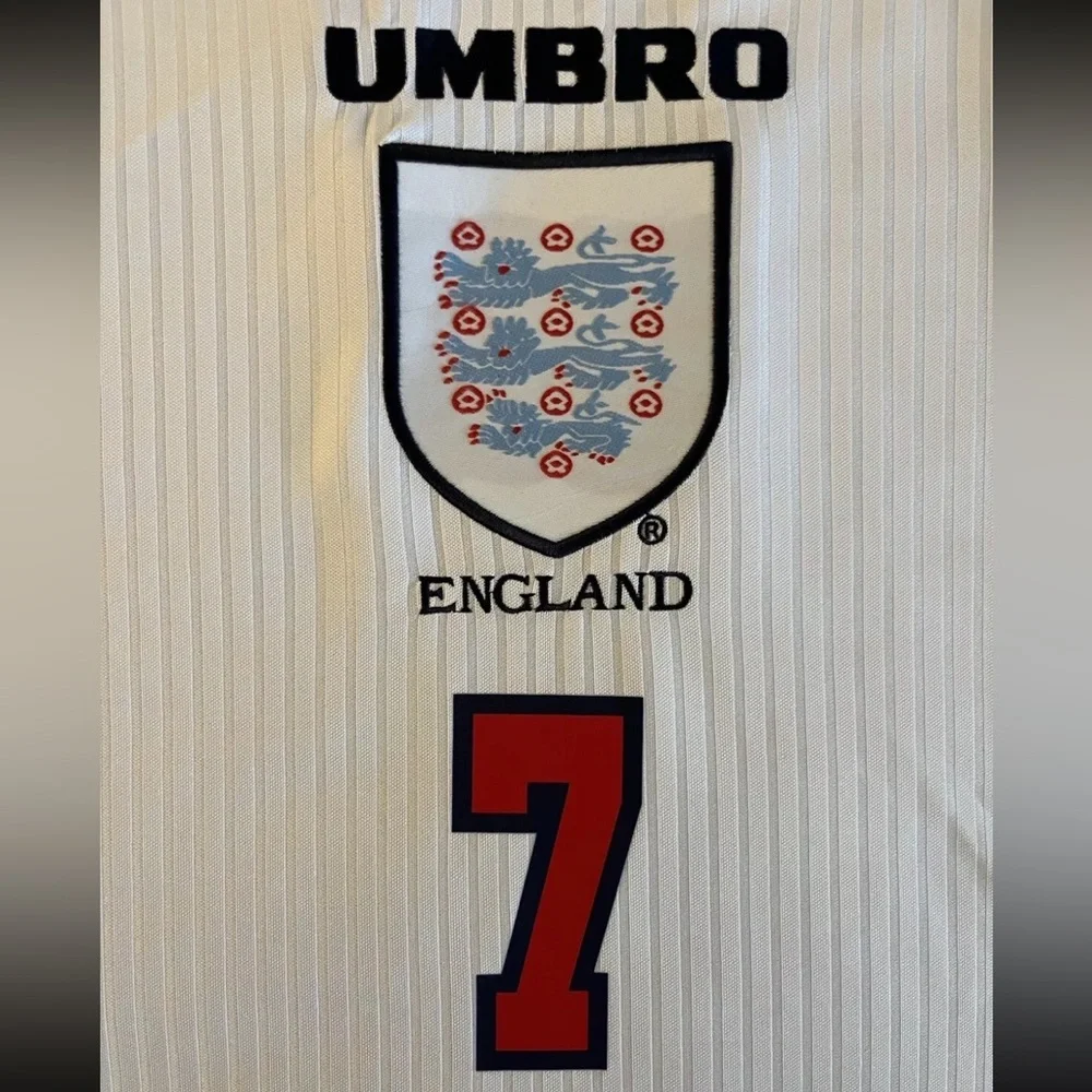 David Beckham #7 England Longsleeve 1998 Home Jersey Retro - Picture 4 of 5